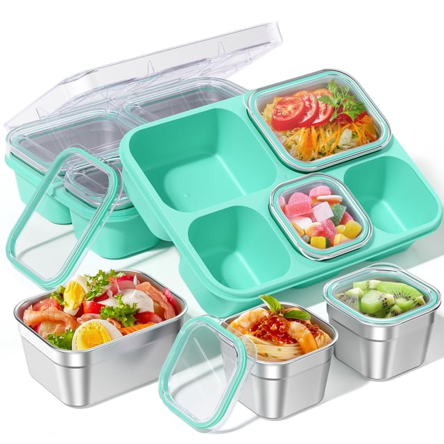 Caja de Snacks BiuLeon Snackle Acero Inoxidable 5 Compartimentos Verde