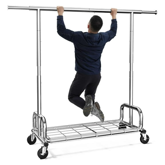 Clothing Racks Heavy Duty Clothes Rack Adjustable Garment Rack for Hanging Clothes, Portable Coat Rack with Lockable Wheels, for Bedroom, Laundry, Balcony, Living Room 68.89''H*70.86''W*20"D Silver