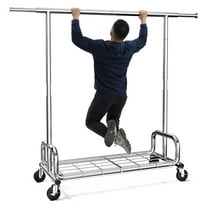 Clothing Racks Heavy Duty Clothes Rack Adjustable Garment Rack for Hanging Clothes, Portable Coat Rack with Lockable Wheels, for Bedroom, Laundry, Balcony, Living Room 68.89''H*70.86''W*20"D Silver