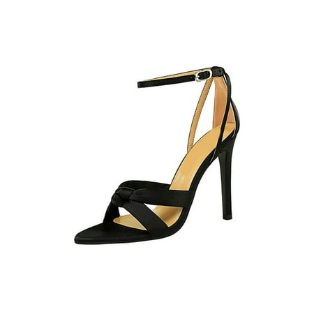 

Tenmix Ladies High Heel Sandals Open-toe Dress Stiletto Heels Ankle Strap Pumps Women Sexy Satin Shoes Black 11cm 7