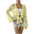 thumbnail image 2 of Qzwdhjm Womens Bathing Suit Cover Up Crochet Hollow Out Cardigan Tie Front Bell Sleeve Swimsuit Coverup Beach Loungwear Coverups, 2 of 5