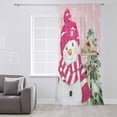 thumbnail image 3 of Pink Christmas Semi Sheer Curtains Drapes for Living Room, Bedroom, French Doors Window 84 Inches Long, Winter Snowman Pine Tree Snowflakes Rod Pocket Chiffon Curtain Drapery Voile Draperies Panel, 3 of 6
