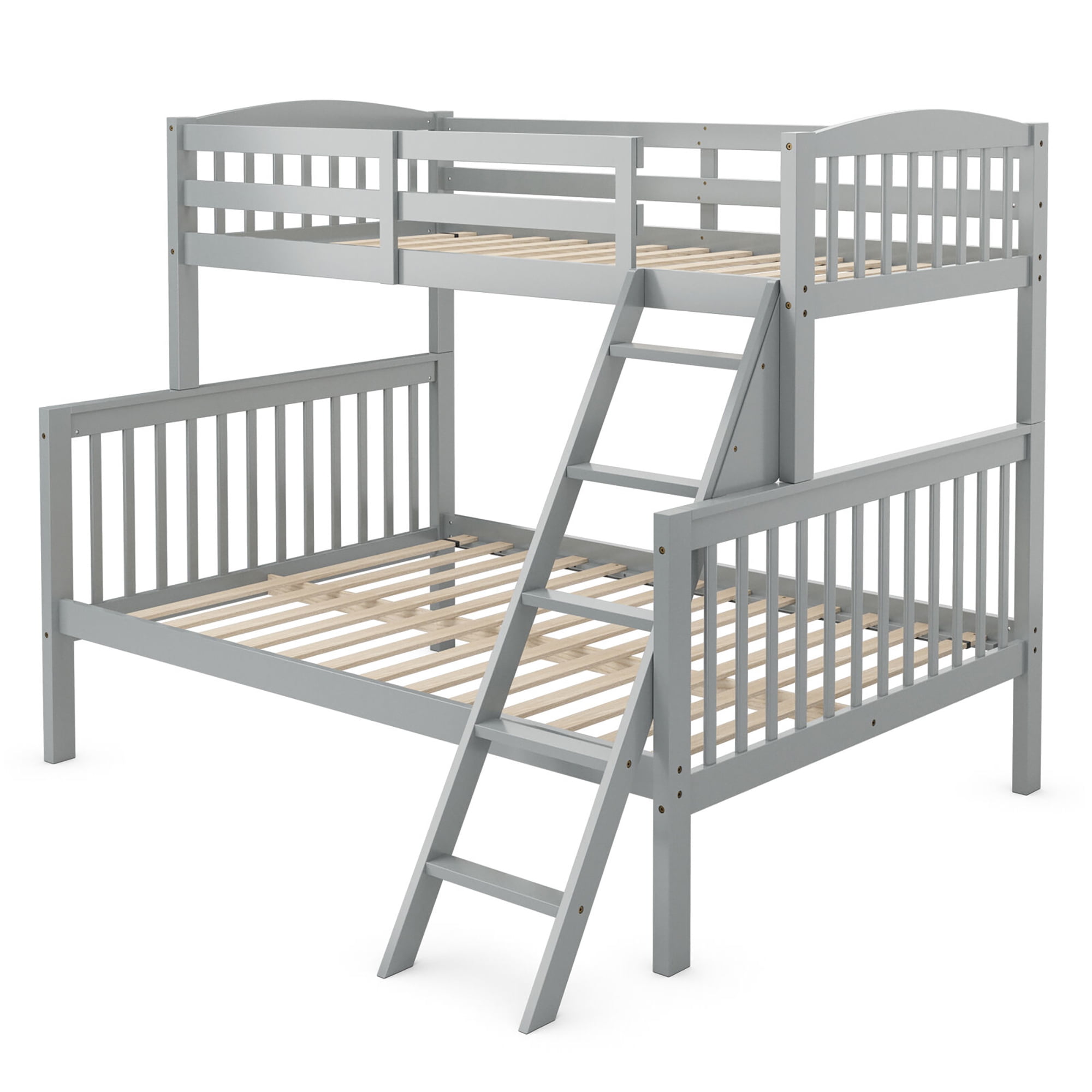 Costway Twin over Full Bunk Bed Rubber Wood Convertible with Ladder