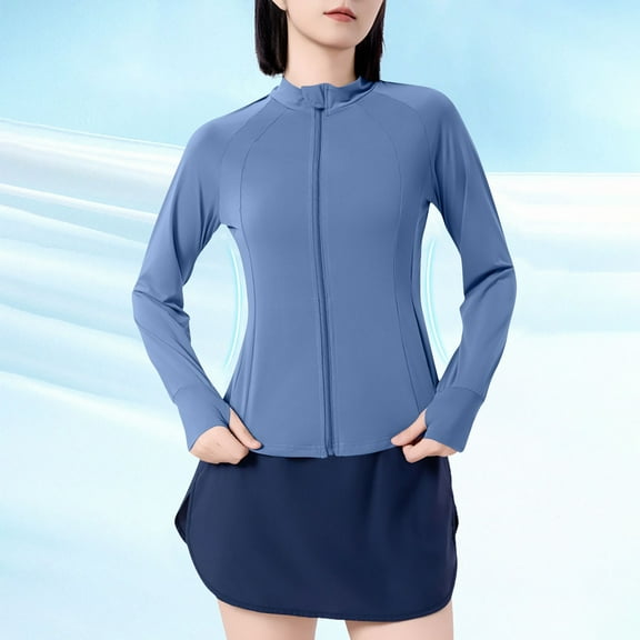 GaThRRgYP Women's Long Sleeve Sun Shield Top Summer Outdoor Protection,Ladies Long-sleeved Round Neck Solid Color Casual Sun Protection Blue Free Size