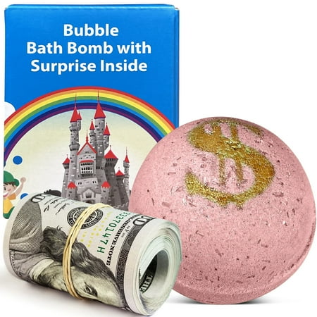 Money Bath Bomb "Rich Blossom" with Surprise Inside - from $1 to $100 Large Mystery Surprise Gift - "White Gardenia" Fragrance for Women