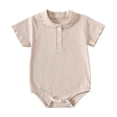 thumbnail image 3 of SROBPTY Newborn Boys Girls Solid Lapel Short Sleeve Romper for 3-24M Beige, 12M, 3 of 5