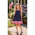 thumbnail image 2 of Girls Independence Day Dress Square Neck Bow Shoulder A-Line Flowy 4th of July Outfit for 7-8 Years, Blue Stars I, 2 of 10