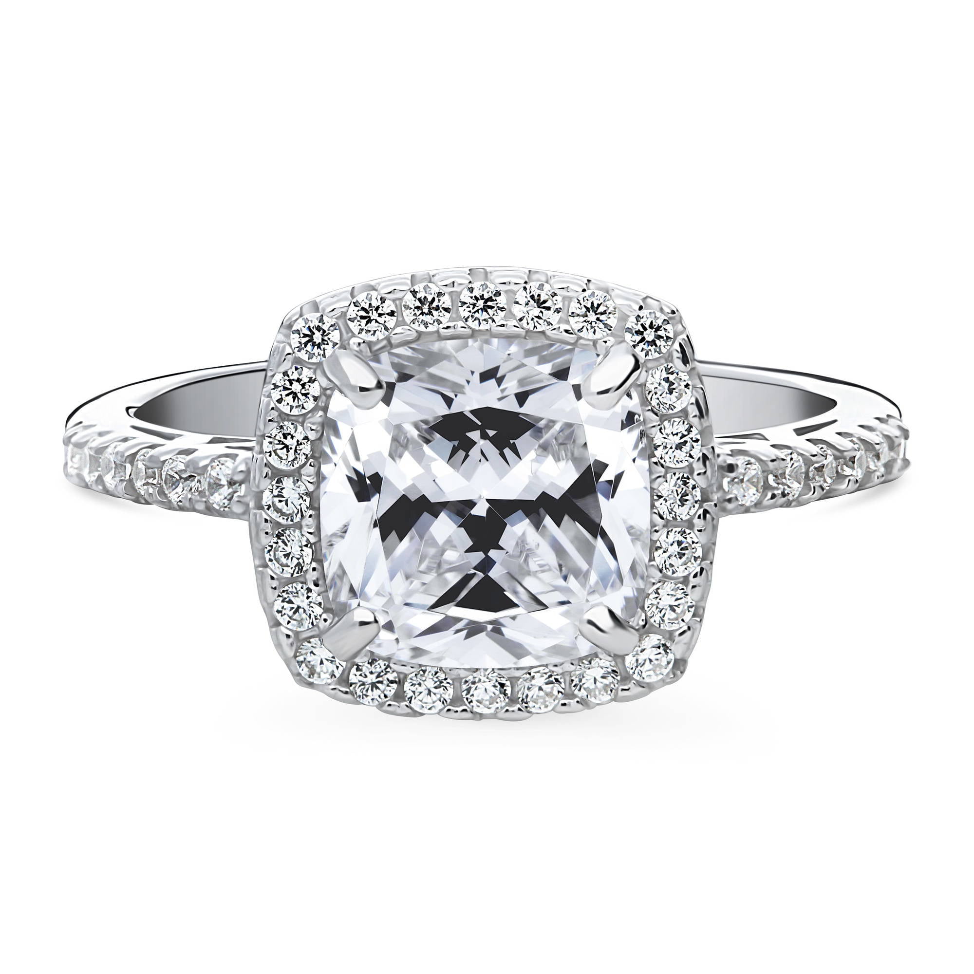 BERRICLE Sterling Silver Halo Wedding Engagement Rings Cushion Cut Cubic Zirconia CZ Promise Ring for Women, Rhodium Plated Size 6.5
