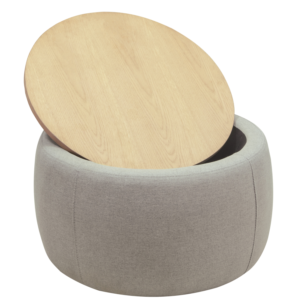 Tcbosik 25.5" Round Ottoman with Storage, End Table with Wood Lid for Home Office Living Room, Light Grey