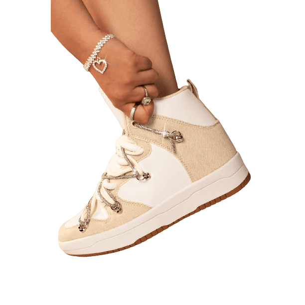 Tenis de Bota con Brillo Casual para Mujer Liliana Shoes Suprema-1 Beige
