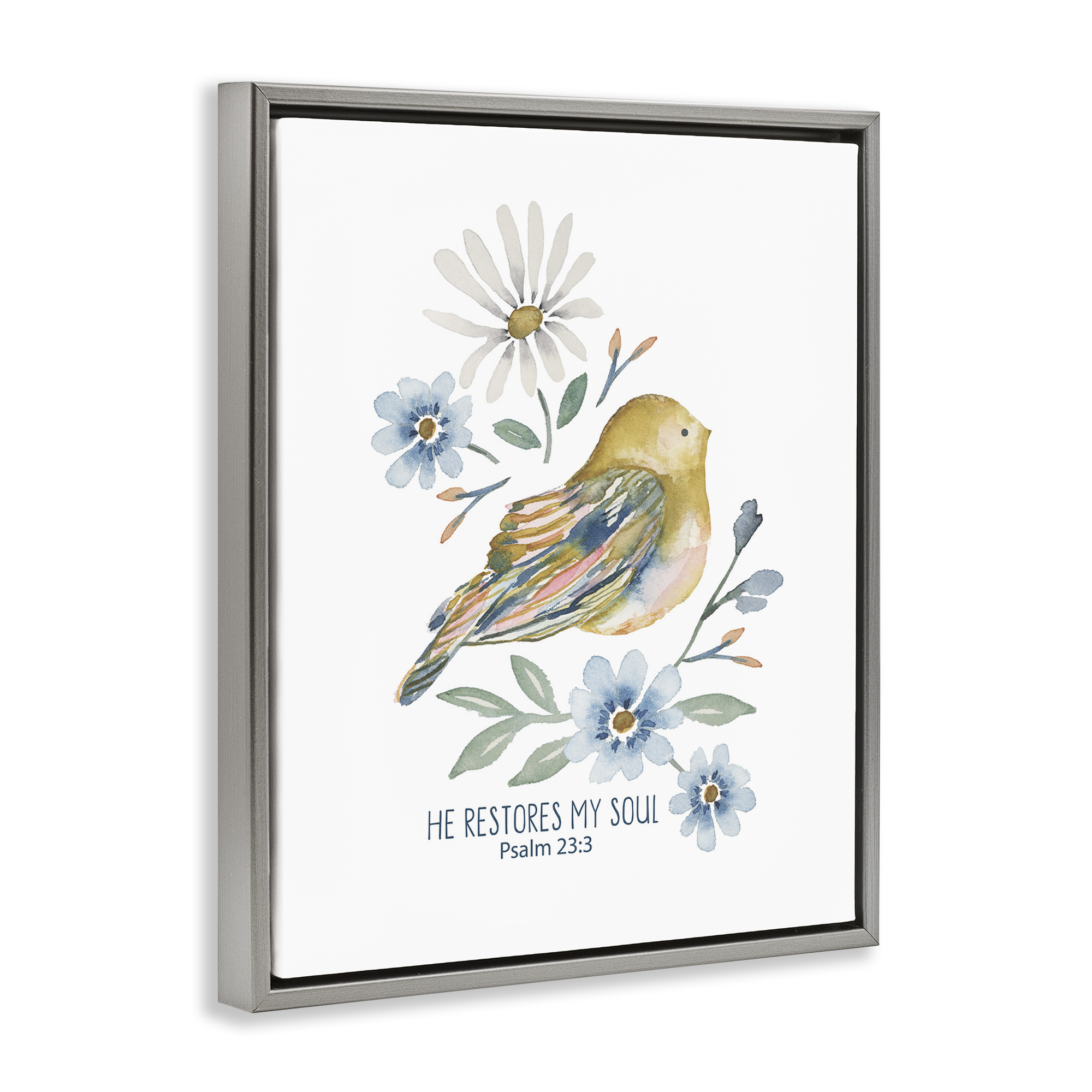 Stupell Industries He Restores My Soul Botanical & Floral Painting Gray Floater Framed Art Print Wall Art, 17 x 21