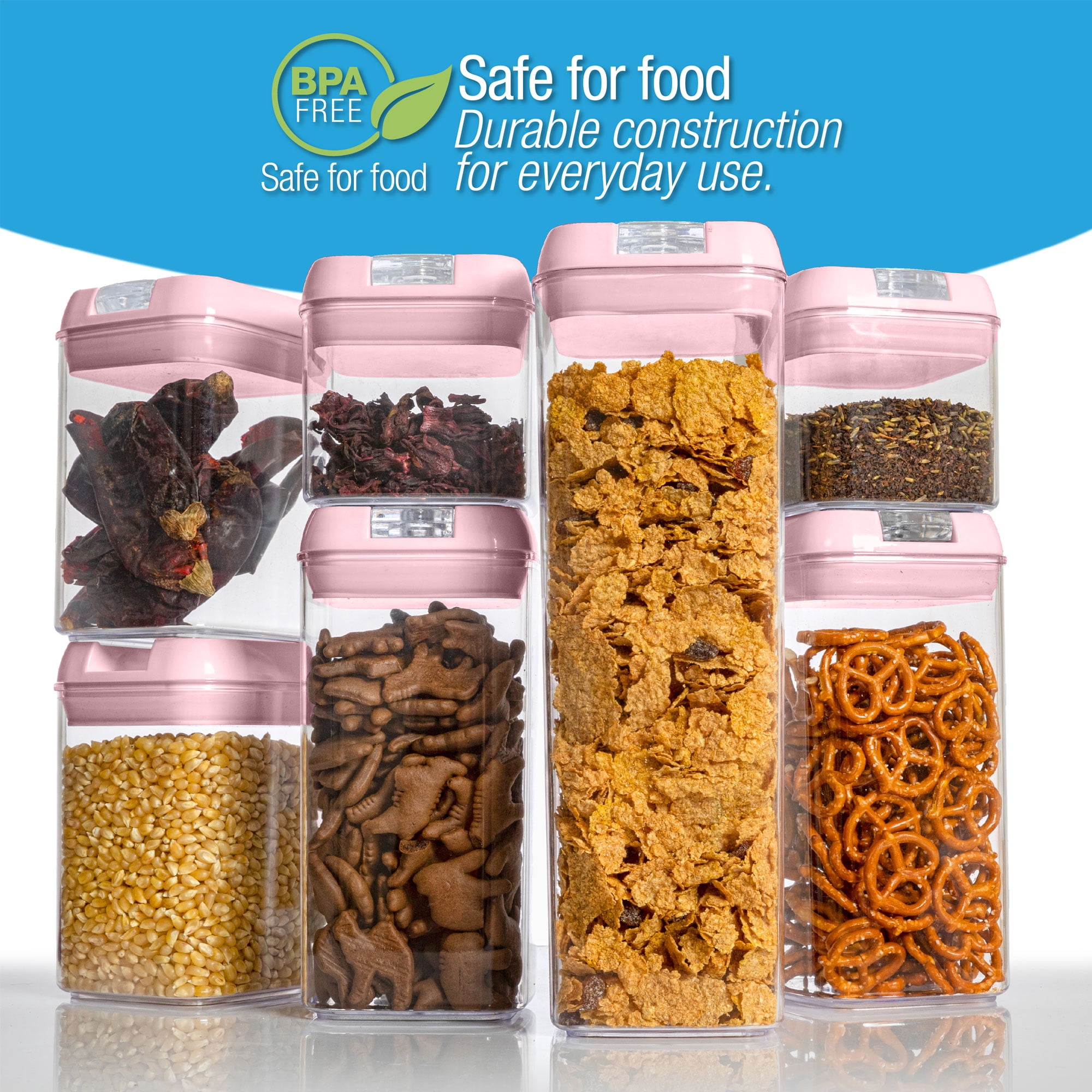 Cheer Collection Airtight Food Storage Containers Includes Dry Erase Marker and Labels, Set of 7 - Pink
