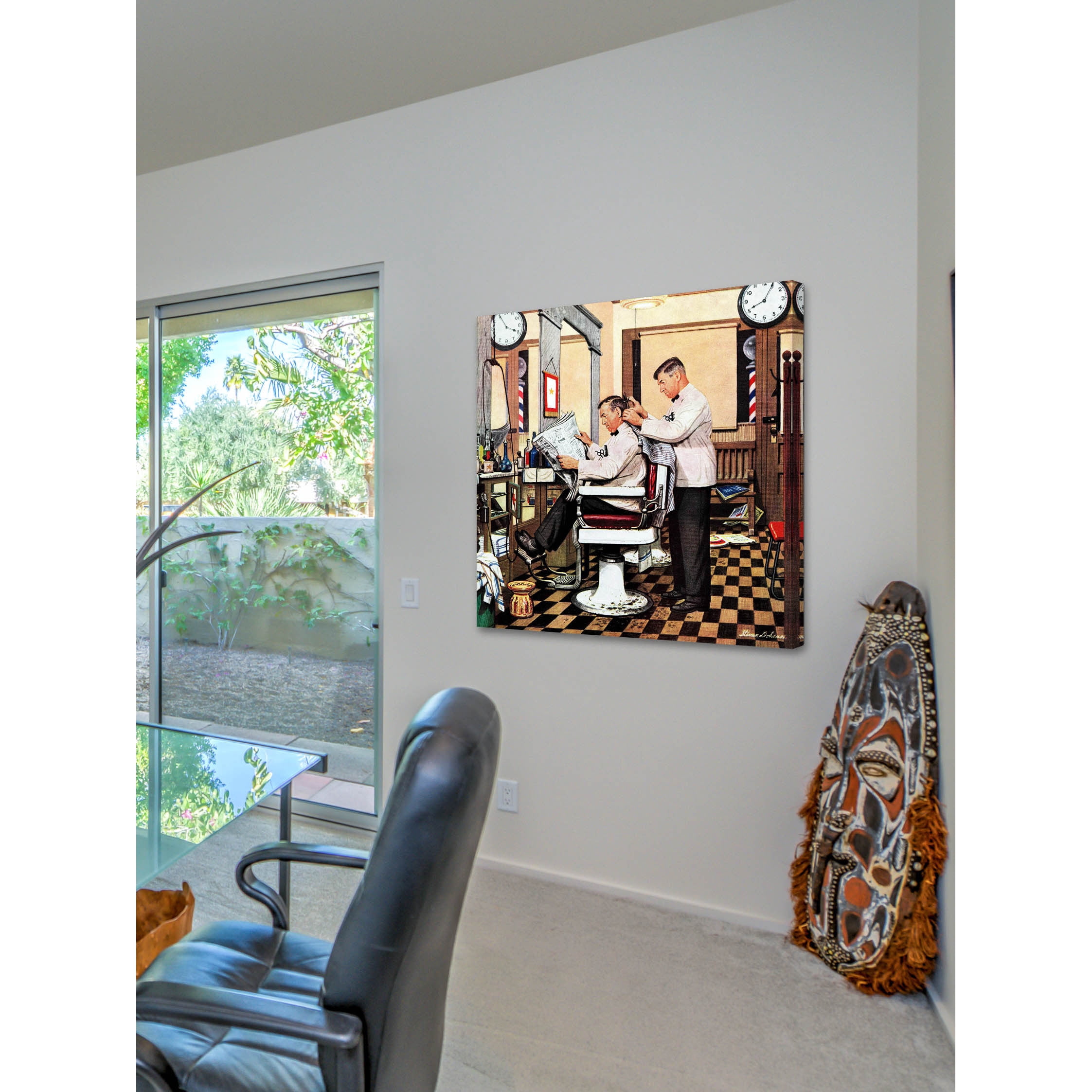 Marmont Hill "Barber Getting Haircut" by Stevan Dohanos Painting Print on Canvas