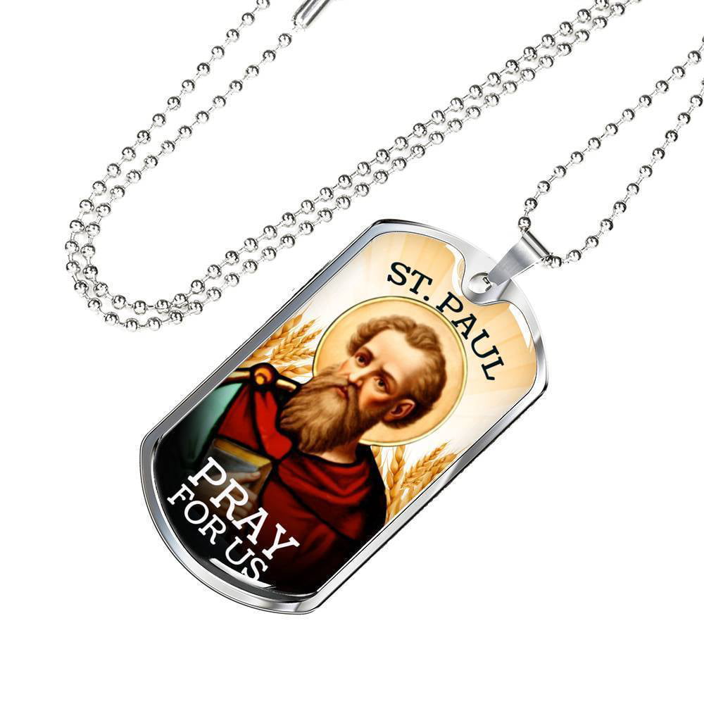 St Anthony Catholic Jewelry Necklace Stainless Steel or 18k Gold Dog Tag w 24" 
