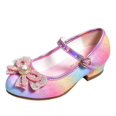 

Children‘s high heel shoes New Pearl bow little shoes shiny etiquette piano performance shoes girls‘ single shoes