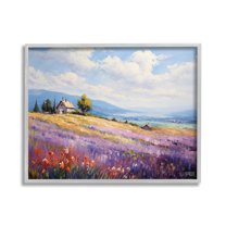 Stupell Industries Cottage Meadow View Landscape Painting Gray Framed Art Print Wall Art, 30 x 24