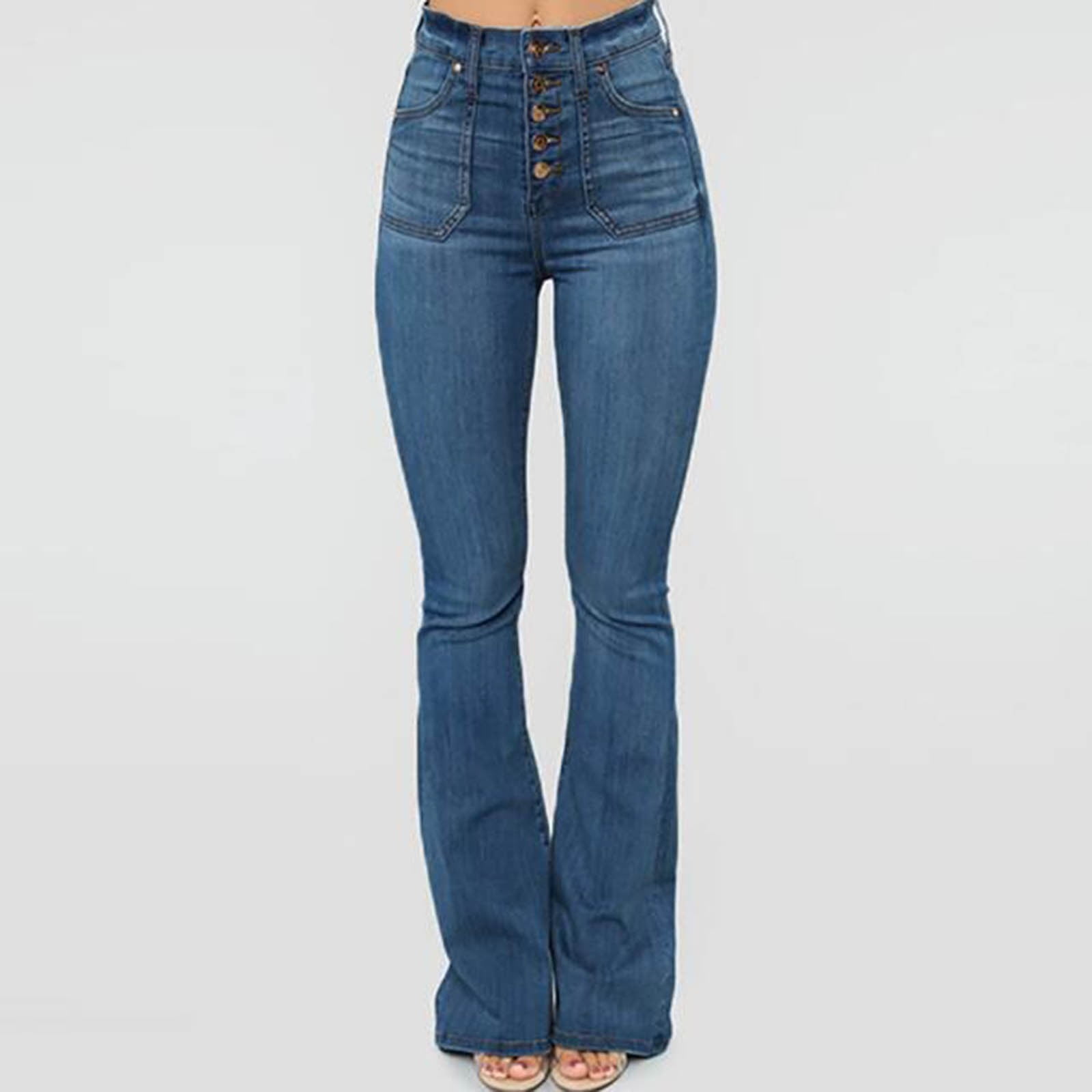 本日までHIGH WAIST BELL-BOTTOM DENIM PANTS Vibrant Women's Juniors Rip Knee Bell Bottom High Waist