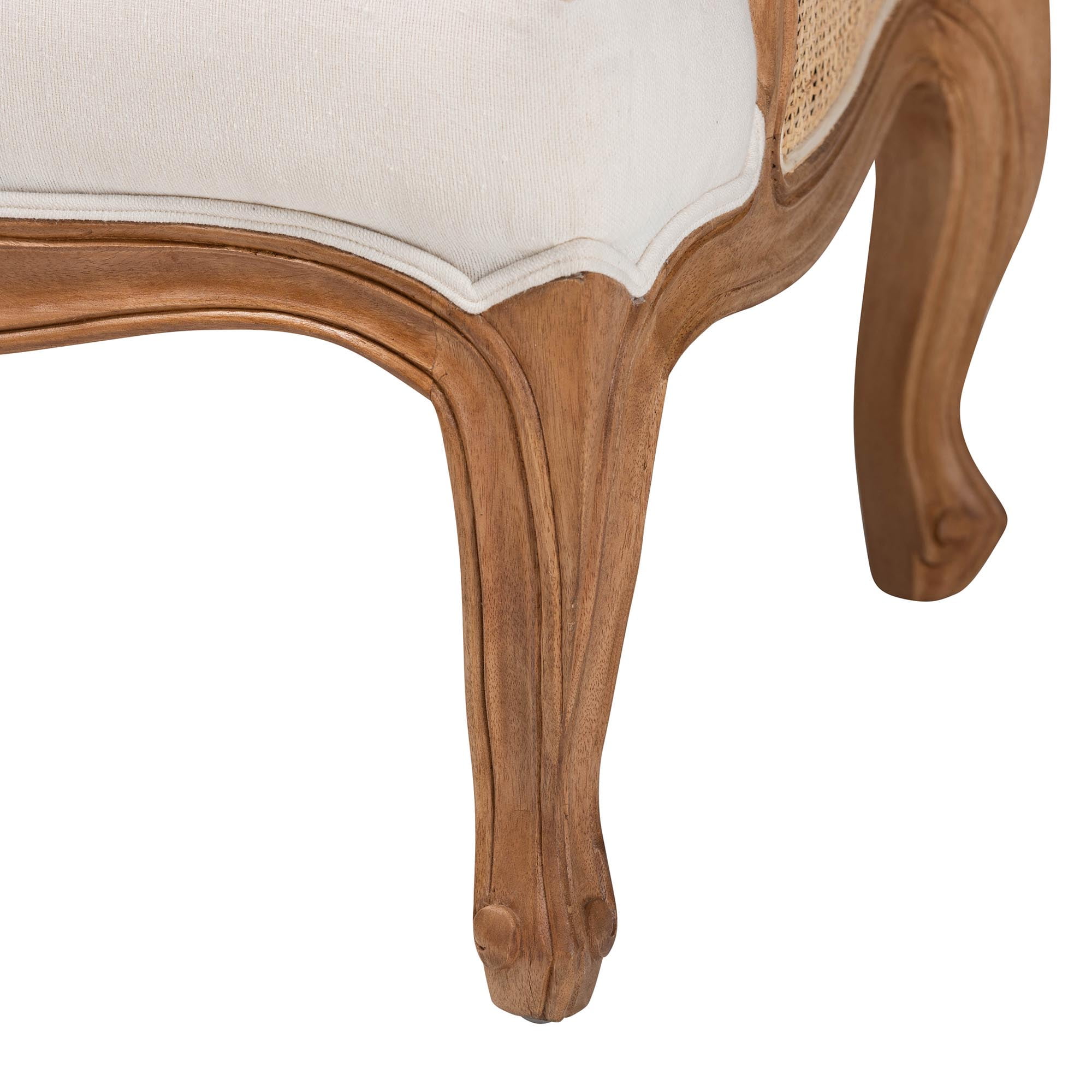 bali & pari Sylvestra Traditional Bayur Wood Fabric Armchair, Beige/Honey Oak