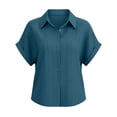 thumbnail image 5 of Gamivast Button Down Shirts for Women Collared Short Sleeve Business Casual Work Tops Loose Fit Subtle Striped Texture Soft Breathable Professional Summer Tops, 5 of 6