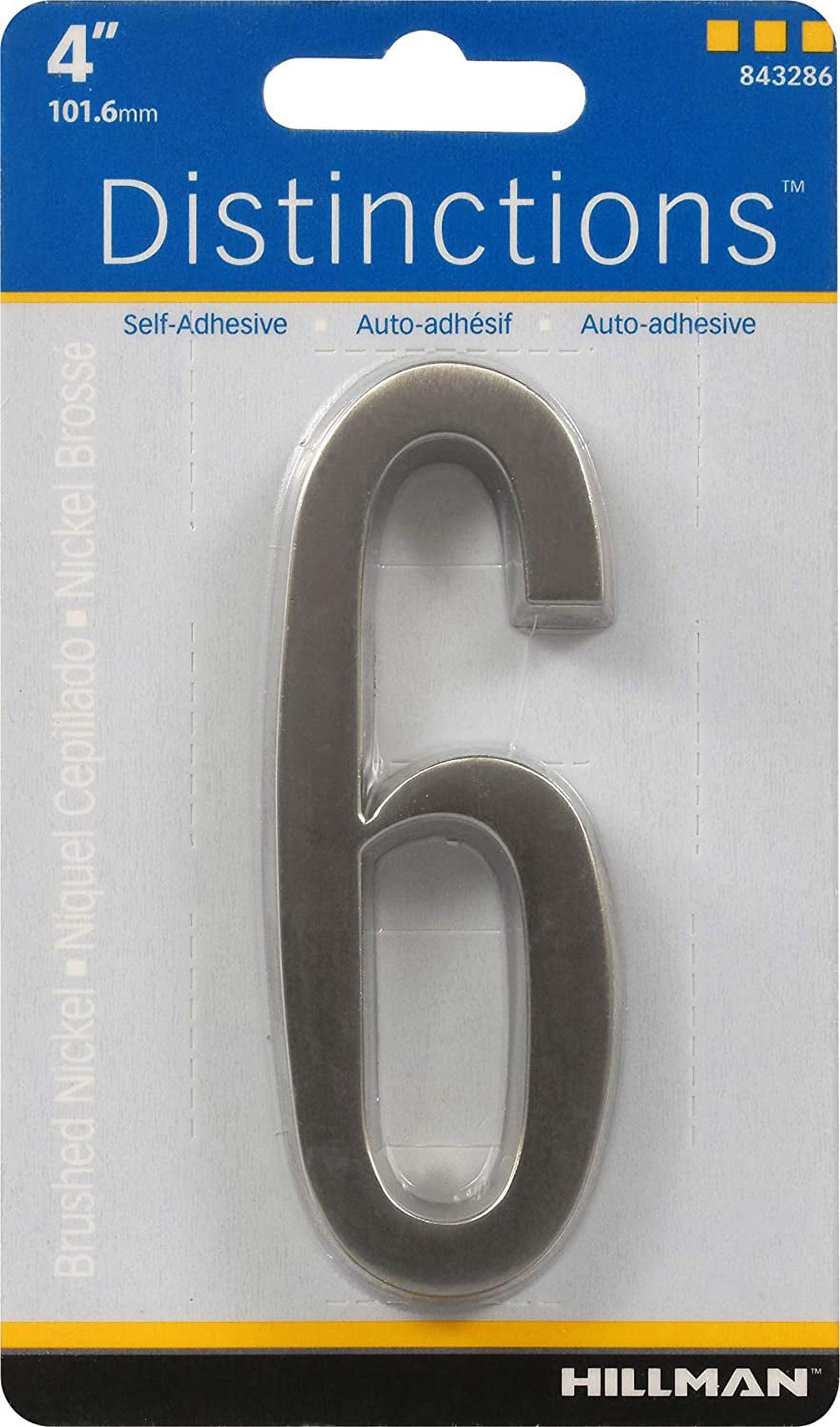 Hillman Group 843286 4 in. Nickel Distinctions Zinc Die-Cast Adhesive Plaque Number - 6 - 3 Piece