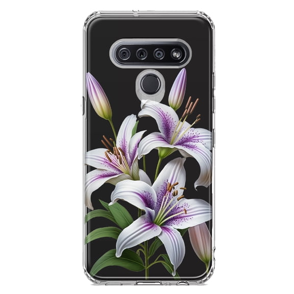 MUNDAZE LG K51 White Lavender Lily Purple Lilies Flowers Floral Shockproof Clear Hybrid Protective Phone Case Cover