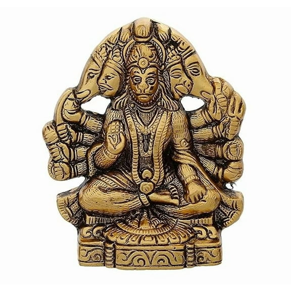 Swadeshi Desire Metal Panchmukhi Hanuman ji Murti Bajrangbali Idol Door Entrance Statue for Home Decor Gifting Protection from Evil Eye Decorative Showpiece - 16 cm (Metal, Gold)