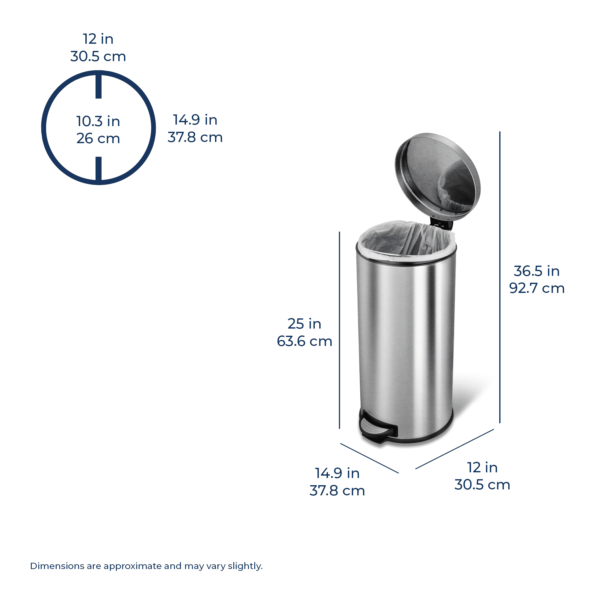 Nine Stars Kitchen Trash Can Combo, 13 and 1 Gallon Stainless Steel Step Garbage Bin with Soft Close Lid, Silver