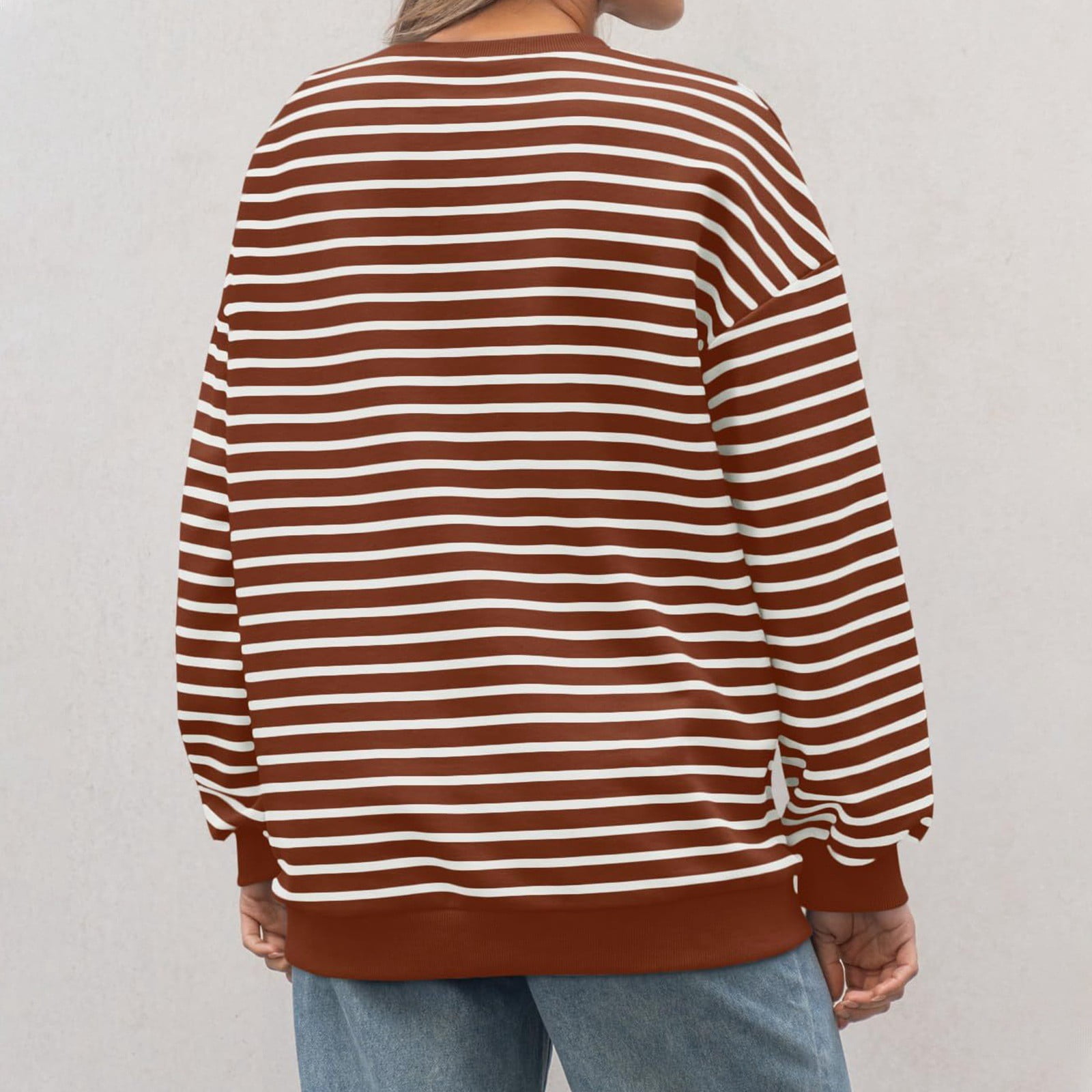 Kddylitq Women's Oversized Crewneck Striped Sweatshirt Long Kddylitq Women's Oversized Crewneck Striped Sweatshirt Long