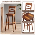 thumbnail image 6 of Costway 2 PCS 30" Bar Height Stool Rubber Wood Swivel Bar Stool with Inclined Backrest Walnut, 6 of 8