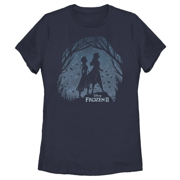 Women's Frozen 2 Sister Shadows  Graphic Tee Navy Blue Large