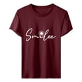 thumbnail image 5 of TRUBKH Short Sleeve Shirts for Women Crop Top Basic Tees for Women Ribbed Short Sleeve Tops for Women Smilee Letter Shirt Round Neck T Shirt Top Clothing Clothes Boho Womens Tops 3xl, 5 of 5