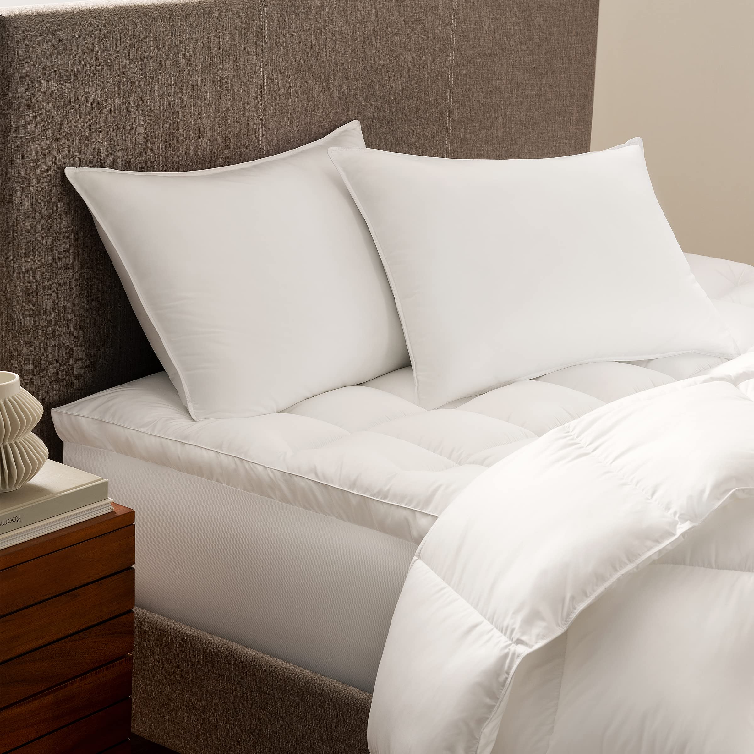 Down Illusion Soft Medium Bed Pillows for Side Stomach Back Sleepers 2 Pack Queen White Hypoallergenic Comfort