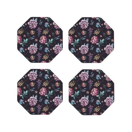 

Fuzoiu Roses Flowers Print Leather Coasters Set Drink Coasters Set of 4 for Tabletop Protection Durable PVC Coasters Home Décor and Housewarming Gift-Octagon