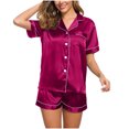 thumbnail image 5 of Yuzhih Women's Satin Pajama Set Button down Short Sleeve Silky Pj Set 2 Piece Sleepwear Loungewear with Shorts, 5 of 7