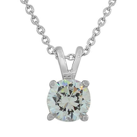 925 Sterling Silver Solitaire Clear White CZ Pendant Necklace, Sterling Silver, with Chain