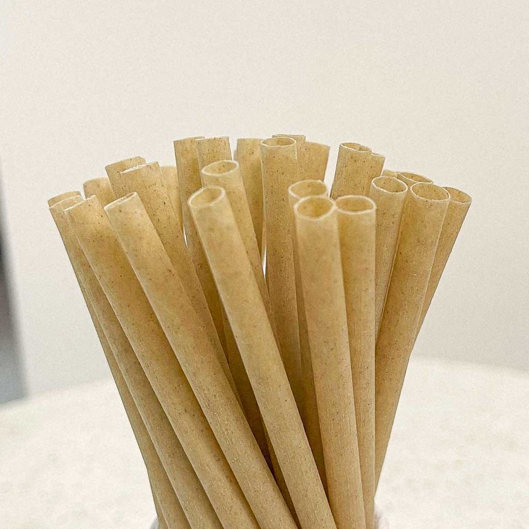 Basic Nature Brown PLA Plastic / Sugarcane Straw - Wrapped, Compostable - 8  1/4 - 2000 count box