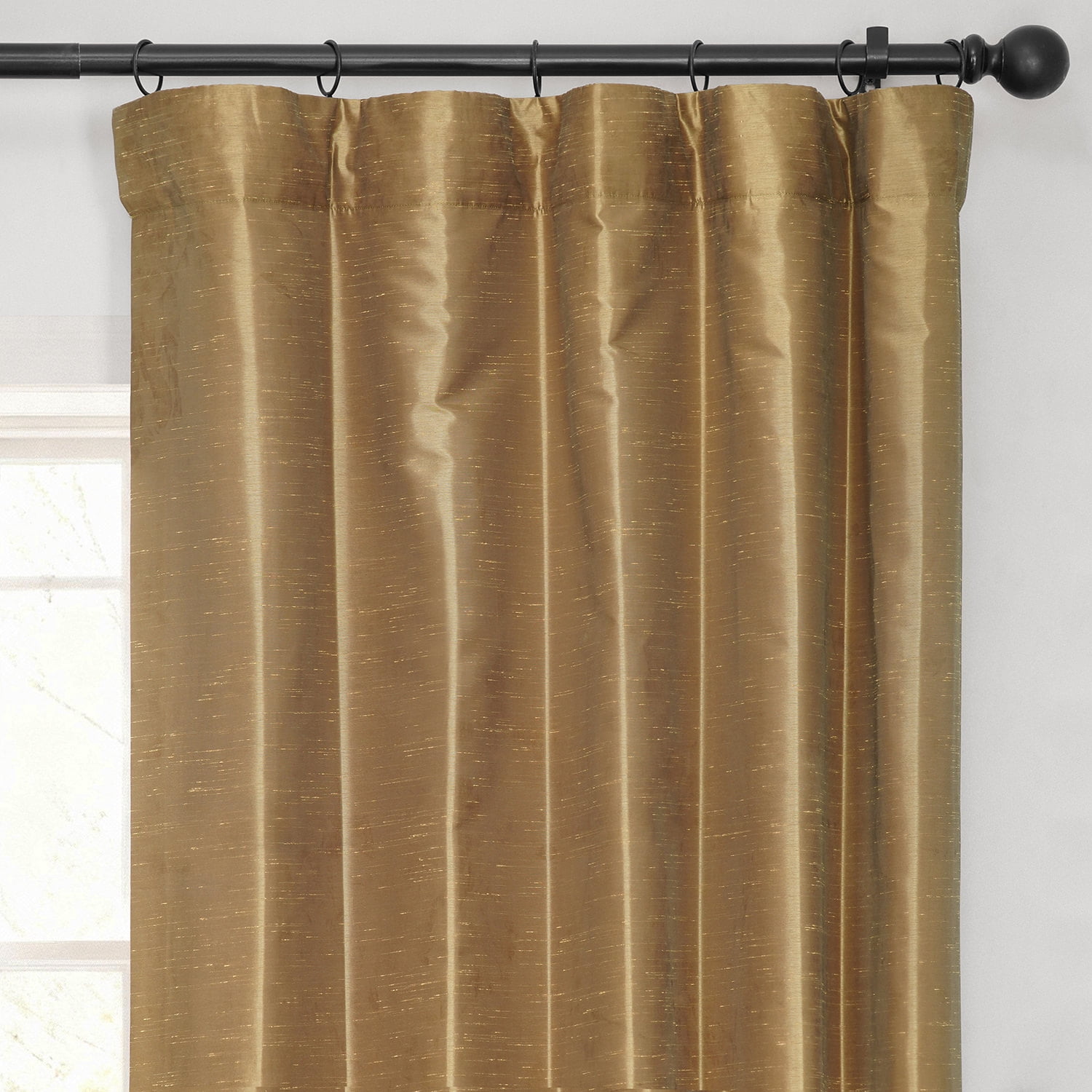 Half Price Drapes Flax Gold Faux Dupioni Silk Blackout Curtains for Bedroom(1 Panel),50WX 96L