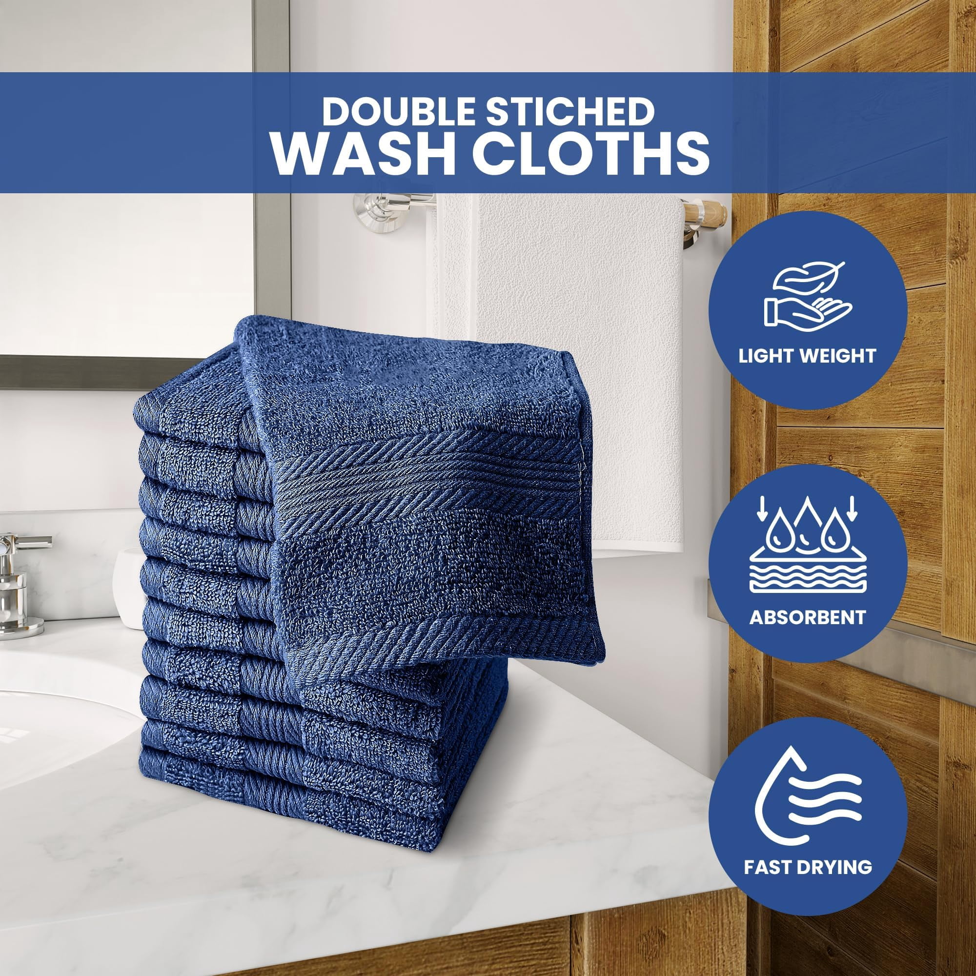 Linteum Textile Supply 13x13 Washcloth (Navy Blue) – 100% Ring Spun Cotton Zero Twist Towels | Absorbent, Quick Dry, Durable for Bathroom, Spa, Gym (12 Pack)