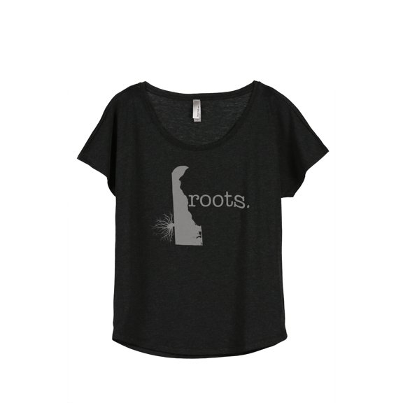 Thread Tank Home Roots State Delaware DE Women's Relaxed Slouchy Dolman T-Shirt Tee Heather Black X-Large