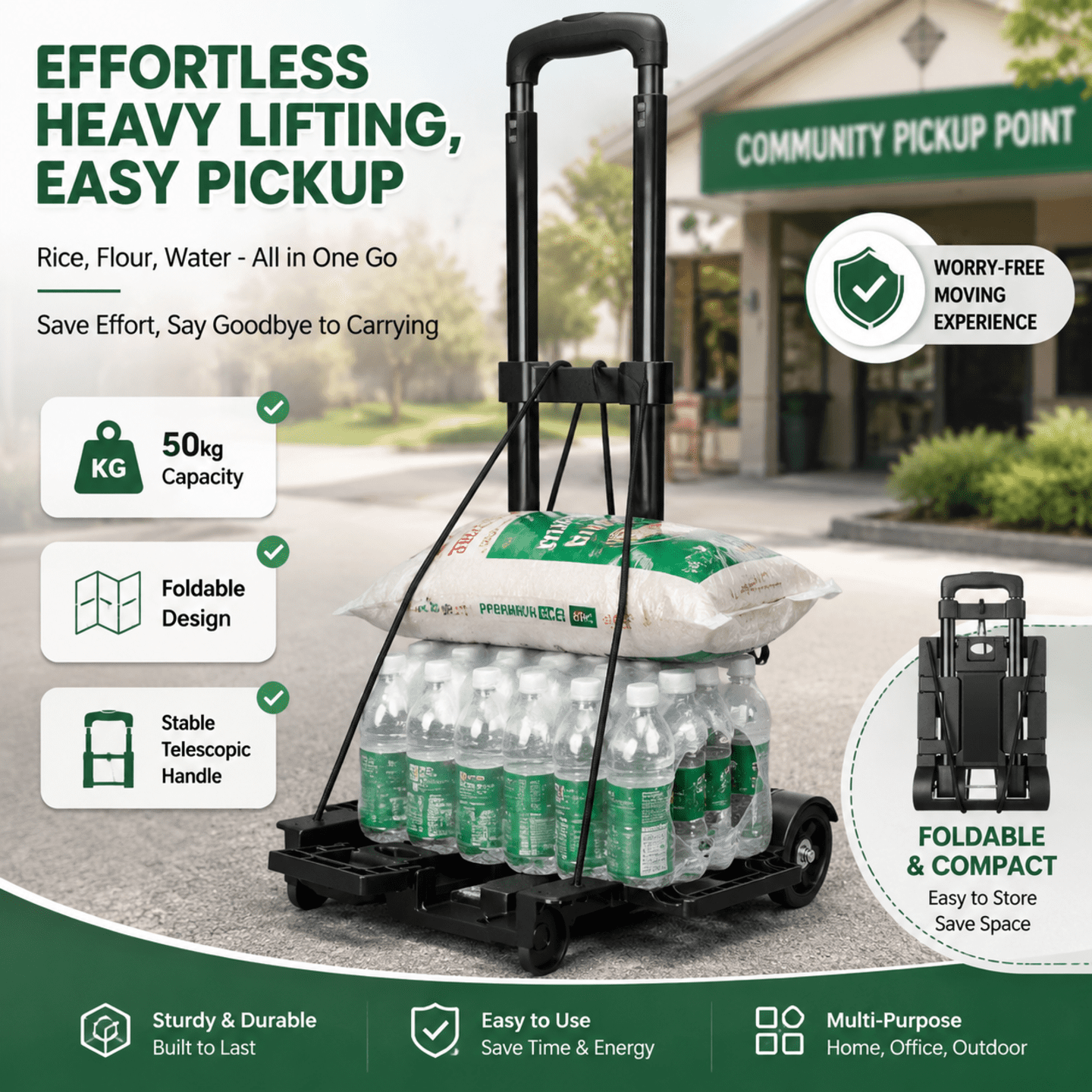 Tiagowell, Black, 70 lbs Max Weight, Iron Alloy and PP Plastic, 35 x 32 cm Folding Hand Truck Dolly