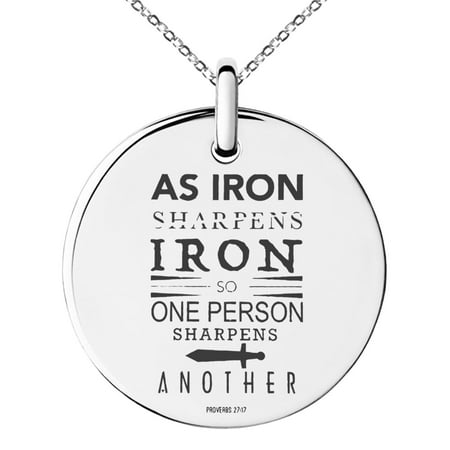 Iron Jewelry Stainless Steel As Iron Sharpens Iron Proverbs 27:17 Engraved Small Medallion Circle Charm Pendant Necklace ()