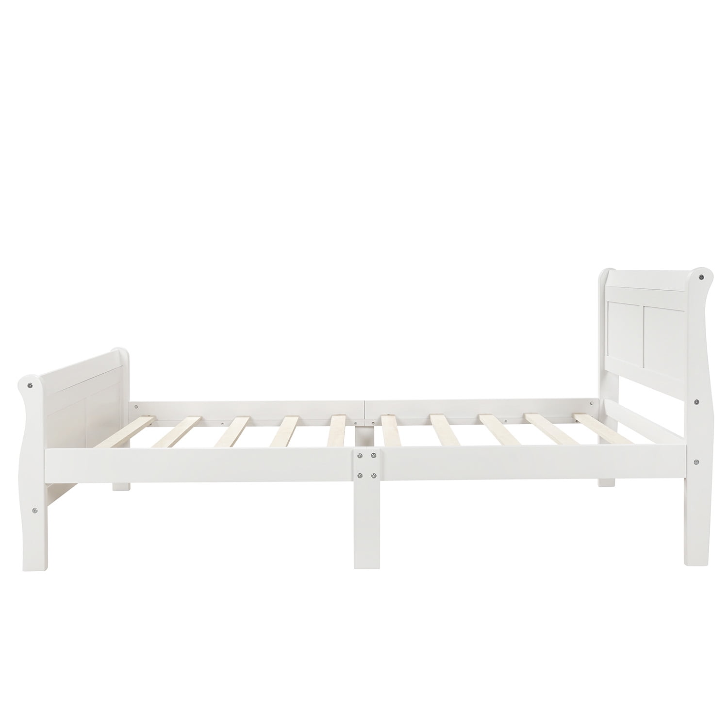 Mintazer Twin Size Platform Bed Frame with Classic Sleigh Design Headboard & Footboard for Guest Room Bedroom, No Box Spring Needed, White