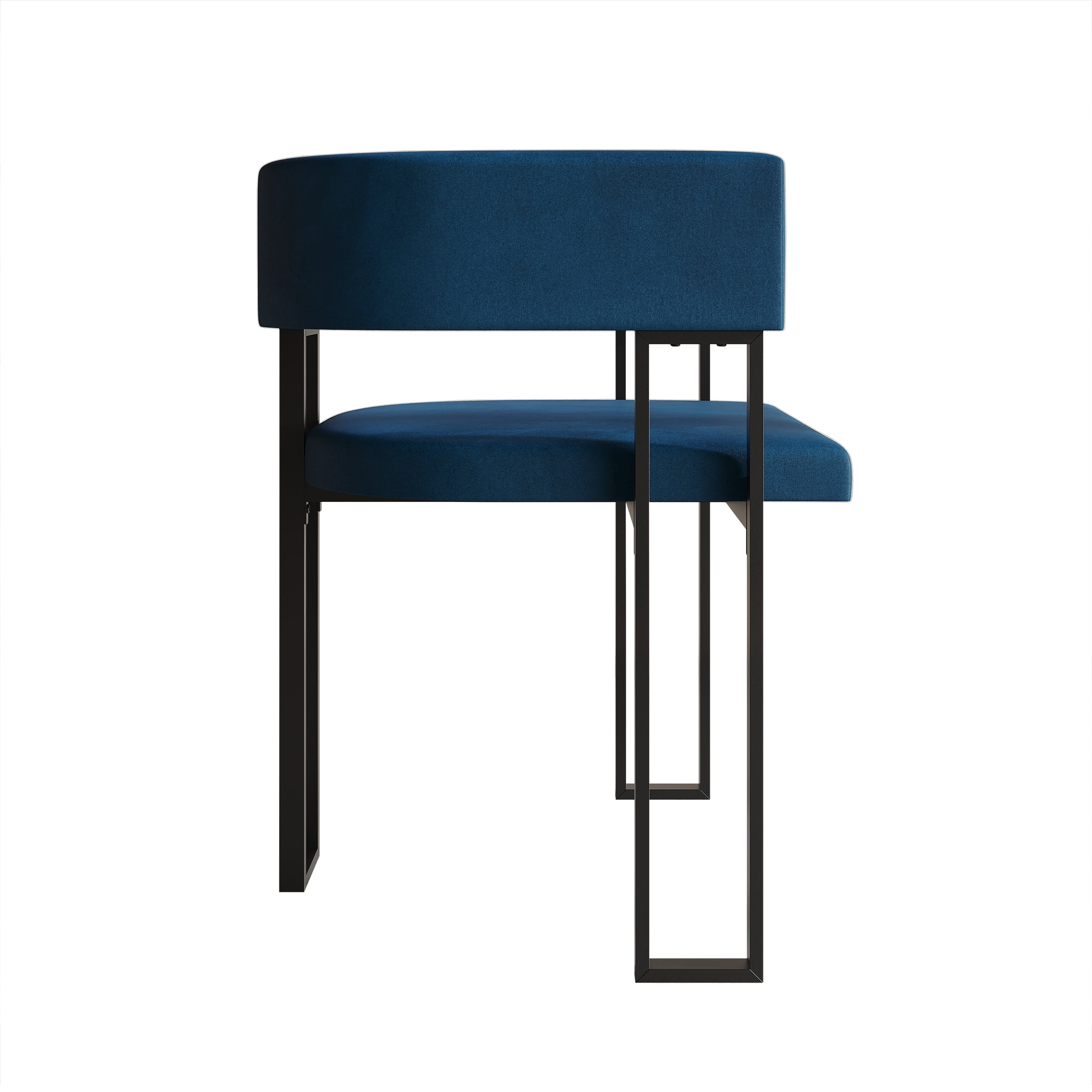 Castle Place Minimalist Black Metal Dining Chair, Navy Blue Velvet