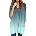 thumbnail image 5 of DENGDENG Womens Plus Tunic Summer 3/4 Sleeve V Neck Shirts for Women for Leggings T Shirts Casual Comfy Blouse Light Blue M, 5 of 7