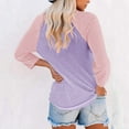 thumbnail image 3 of Htigea Women Raglan Sleeve Baseball T-Shirts Summer Casual 3/4 Sleeves Tops Loose Fit Pullover Tunics Basic Crewneck Blouse Purple,M, 3 of 7