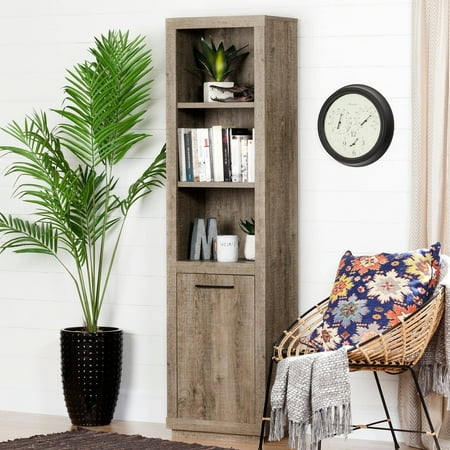 South Shore Kanji 3 Shelf 71 Bookcase With Door Weathered Oak