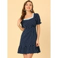thumbnail image 4 of Unique Bargains Women's Dots Print Square Neck Ruffle Hem Above Knee Casual Dress S Dark Blue, 4 of 6