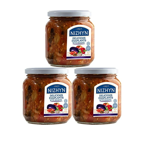 Nezhin Delicious Eggplants with Raisins, Made from Fresh, No Added Preservatives, 460 Grams/16.2oz Pack of 3