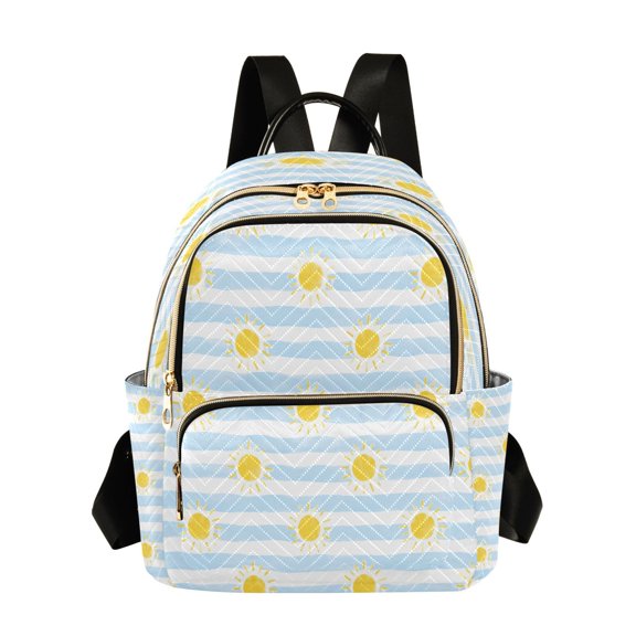 RMDQTR Quilted Backpack Lightweight Casual Daypack with Multi Zipper Pockets for Travel Daily Use Shopping Sports Sun Blue Stripe Pattern