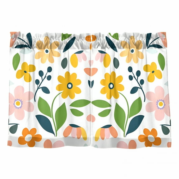 AUQ Kitchen Curtains Light Filtering 27"X36" Rod Pocket Short Cafe Window Panel,Retro Yellow Floral